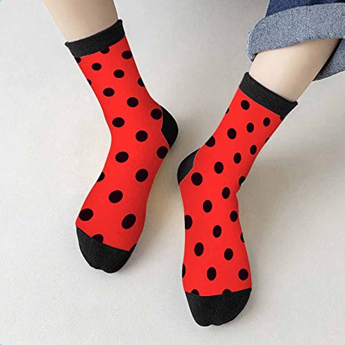 Image of Red Striped Crew Socks for Woman Size 6-8 Christmas Tree Moose Snowflake Dots Lines Girls Socks