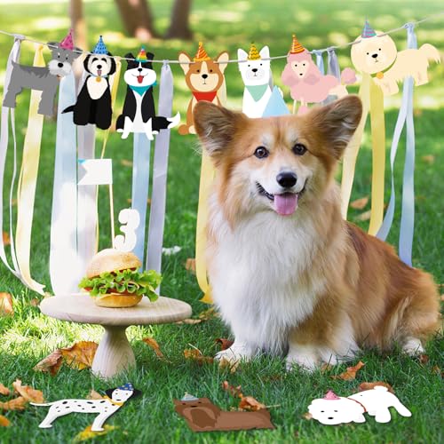Image of Dog Birthday Banner Dog Themed Party Decorations Cute Puppy Garlands Decorations for Kids Boys Girls Birthday Backdrop Decor Pet Puppy Party Supplies