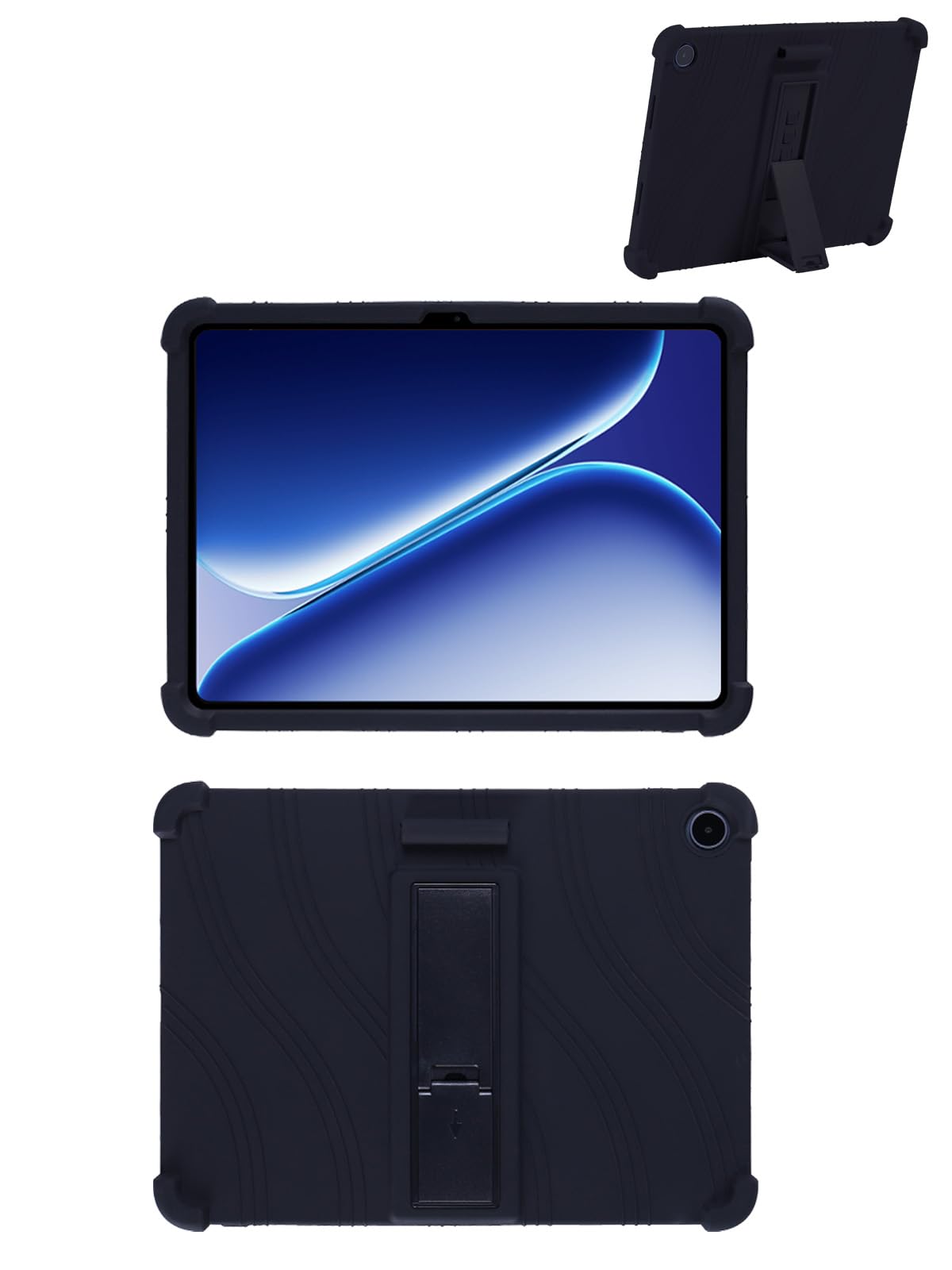 Case for OnePlus Pad GO 2 Tablet 12.1 Inch, FJIASTB Soft Silicone Kids Friendly Protective Cover with Adjustable Stand, Drop-Proof (Black)