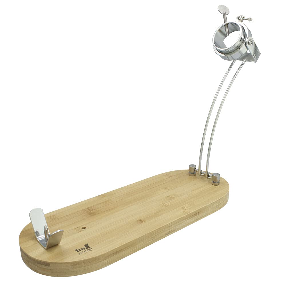 TM Electron HOCU105 Jamonero de Madera de bambú, Tacos de Silicona para una Buena adherencia, Sistema de Plegado, con Cabezal Giratorio Ajustable Ideal para Todo Tipo de paletillas y jamones