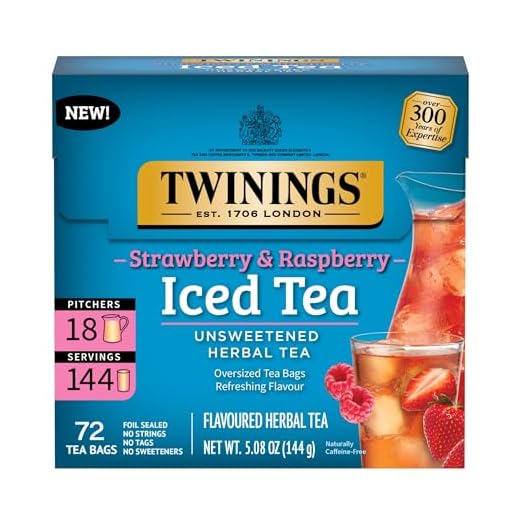 Twinings Strawberry & Raspberry Herbal Iced Tea, 72 Oversized Tea Bags, Makes 18 Pitchers or 144 Servings, Unsweetened, Naturally Caffeine-Free, 72 Count (Pack of 1)