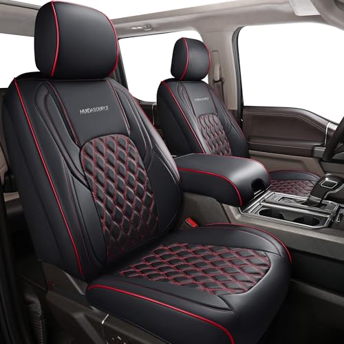 Huidasource Front Seat Covers for Wrangler JK 2007-2017, Waterproof Wrangler Leather Seat Cushion Covers Fit for Jeep Wrangler JK 2-Door/4-Door Rubicon Altitude Willys Big Bear (Front Pair/Black&Red)