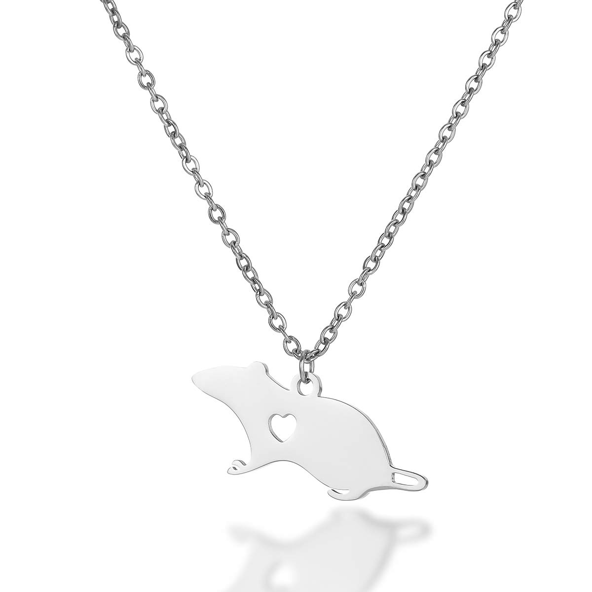 HANMOZTIONStainless Steel Cute Mouse Rat Charm Necklace for Women Jewelry
