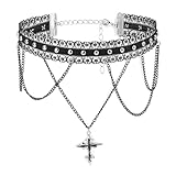 AllerPierce Gothic Choker mit Kreuz Anhänger Lace Spitze Halsband Schwarz Retro Schmuck Damen Karneval Halloween Accessories