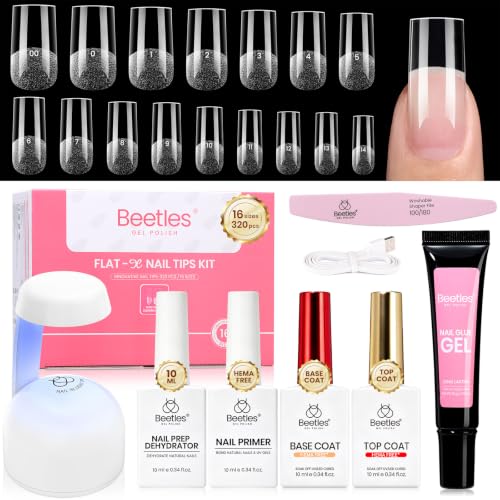 Beetles Flat-X Medium Square Gel Nail Extension Kit, 320 Tips, 16 Sizes