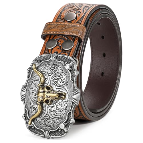Image of BELTROAD Western Leather Buckle Belt for Men Women Cowboy Cowgirl Mens Leather Belt for Jeans Christmas Men's Belt Gifts