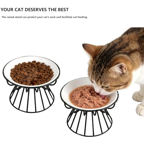Image of 2PCS Elevated Cat Food Bowl, Whisker-Friendly Anti-Vomit Cat Plate, Ceramic Elevated Pet Dishes, Dishwasher Safe