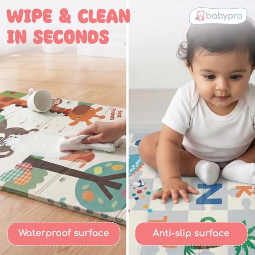 Image of BabyPro 5mm Reversible Baby Playmat, 6 x 5 ft Foldable Mat, Growing Tails | Waterproof, BPA-Free XPE Foam, Non-Toxic Bounce-Back Cushion, XL