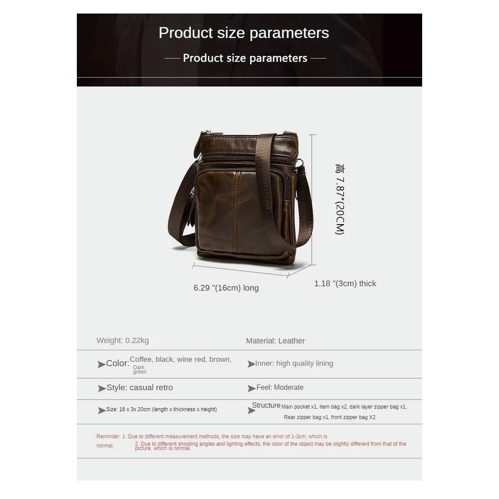 NYSDM Bolso de Hombro de Cuero de Primera Capa de Piel de Vaca para Hombre, Bolso de Negocios Informal para Hombre, Bolso Bandolera