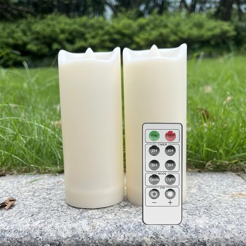 Image of 2 Pack LED Flameless Candles with Remote Battery Operated Outdoor LED Lights 2 inchx 5 inch Fake Flickering Waterproof Candles for Home Decorations Garden Decor Wedding Party Christmas Party