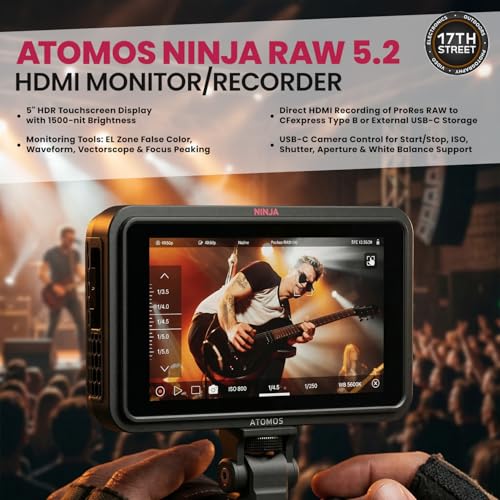 Image of Atomos Ninja RAW Monitor /Recorder with Camera Control for HDMI & Mirrorless Cameras - 5 inch HDR Resolution with Universal Power Kit and Aluminum Alloy 1 /4 inch Camera Hot Shoe Mount (2 Pack), Bundle Kit