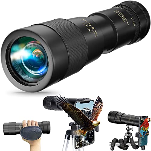 Python 12x45 HD Clear Vision Monocular Telescope with Smartphone Adapter & Tripod 2022 Waterproof High Powered BAK4 Prism Pocket Monoculars for High Definition Bird Watching Hunting Travel and Camping