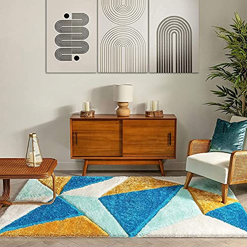 Image of Modern Soft 3D Shaggy Fur Carpets for Living Room Thick Fluffy Rugs for Bedroom, 5x5 Feet Square Multi Color