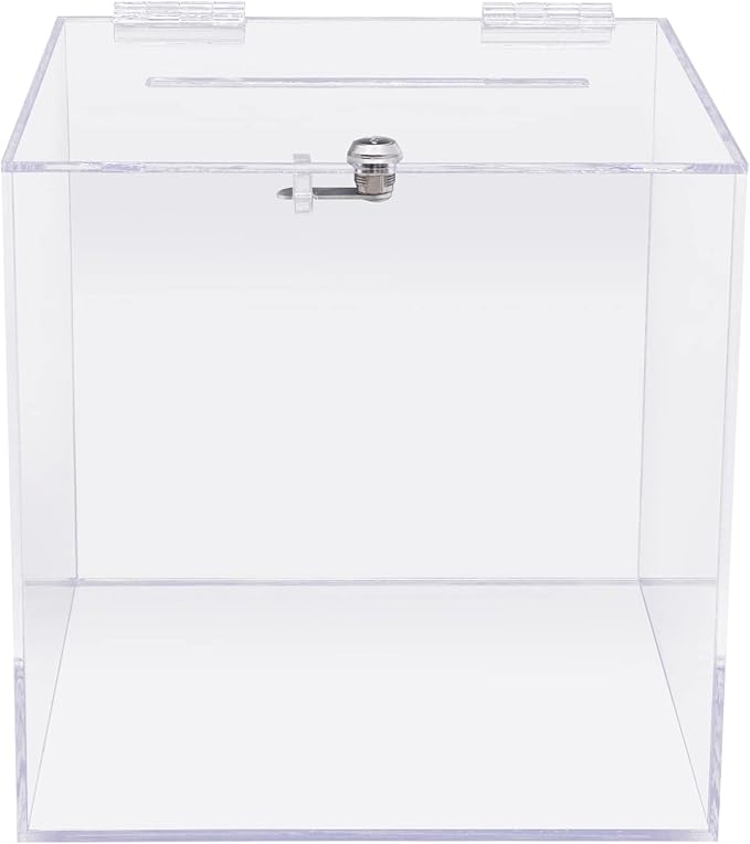 Acrylic Donation Box with Lock, 12x12x12 Inches Safe Clear