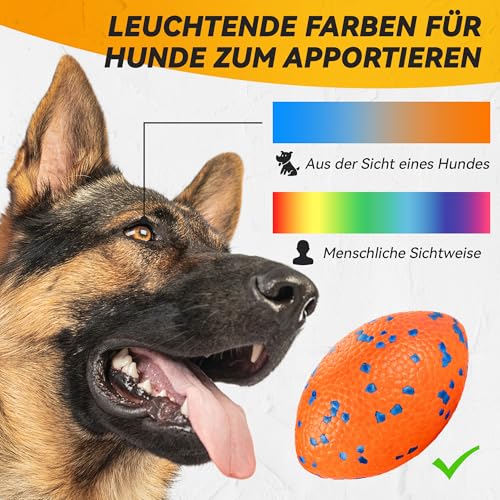 SUNNEKO Hundeball, Robustes Hundefußballspielzeug für Starke Kauer, Unzerstörbarer großer Rugbyball, Schwimmendes Hundespielzeug für Apportierspiele im Wasser, Für mittelgroße und große Hunde, Orange
