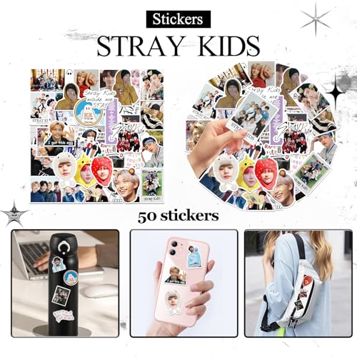Stray Kids Gifts,Stray Kids Kpop Merch with Drawstring Bag, 8 Cartoon Badges, 50 Stickers, 8 Photocards, 3 Design Bracelet, Necklace, Earrings, Keychain, Straykids Lanyards Merchandise for Fans3
