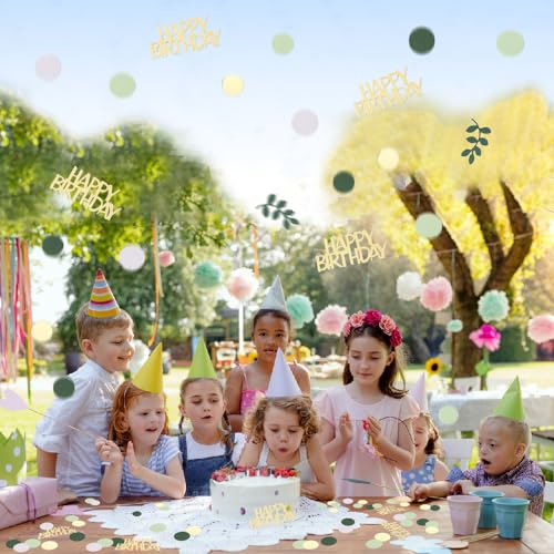 Image of Sage Green Happy Birthday Confetti, Birthday Table Decorations Scatter Green Gold Foil Cake Confetti Decorations for Party, Baby Shower DIY Arts Crafting 230 Pcs