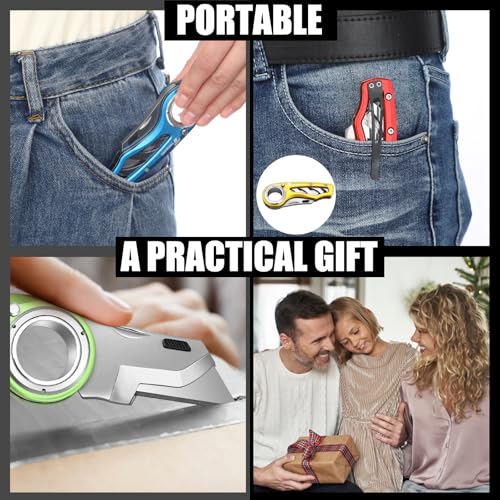 Image of Tondiamo 4 Pcs Folding Pocket Utility Knife Heavy Duty Box Cutter Folding Razor Knife with Anti Slip Finger Loop Easy Change Blades 3 Lock Positions Design (Yellow,Red,Green,Blue)