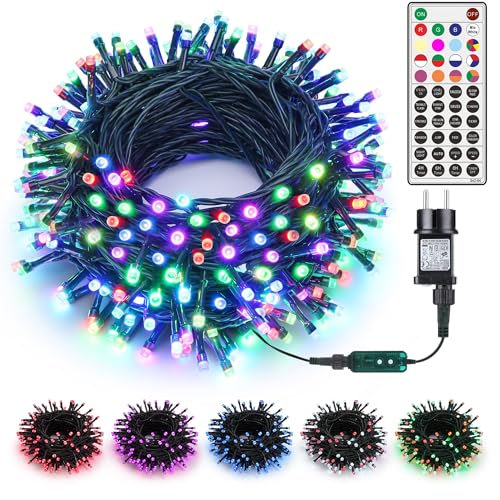 Joomer Bunt Lichterkette Außen, 20M 200 LED Weihnachtsbaum Farbwechsel Lichterketten Strom mit Timer & Fernbedienung, RGB Weihnachtsbeleuchtung Außen für Weihnachtsdeko Innen Hochzeits Party