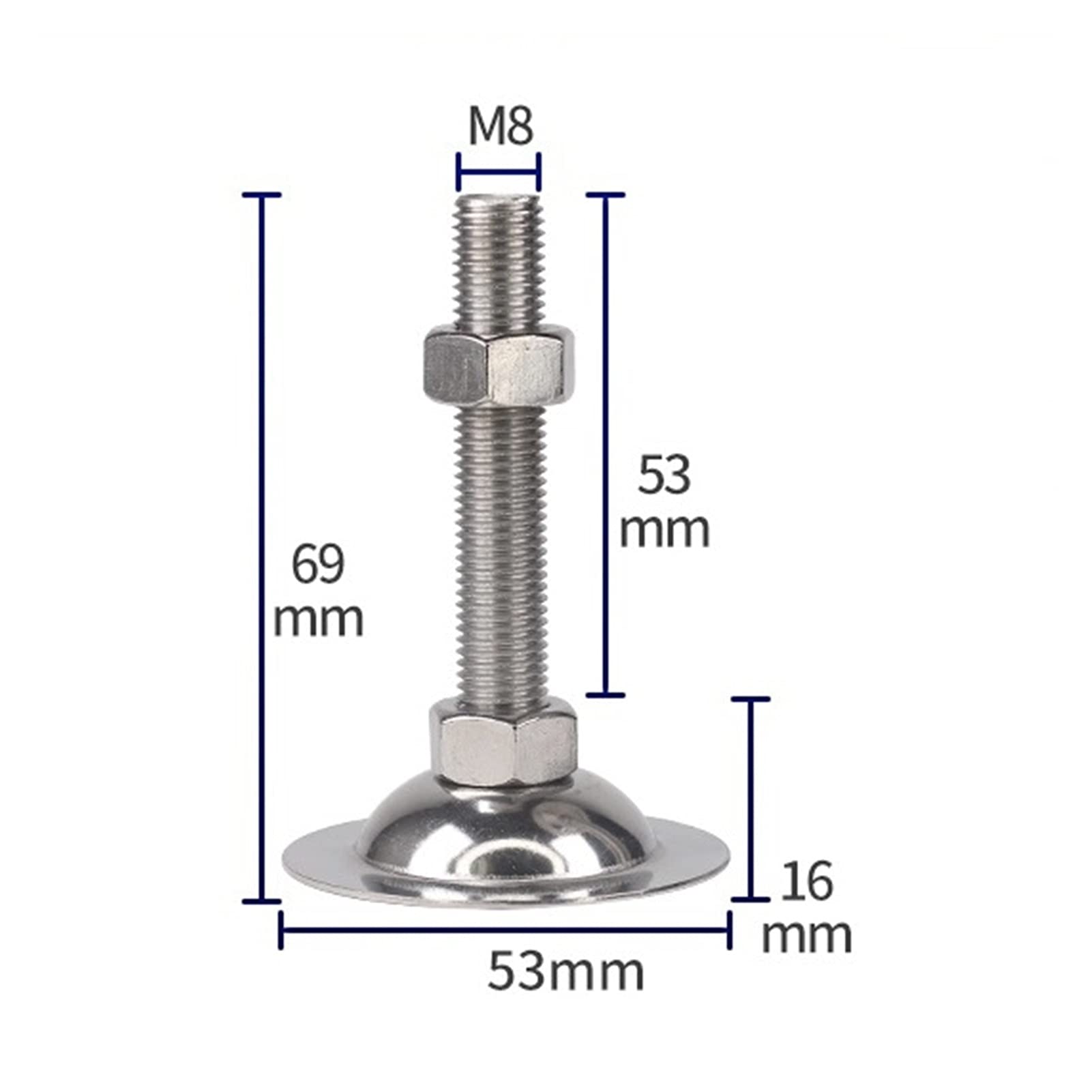 Piedino di livellamento, Piedini Regolabili for livellamento, Adatti for mobili, macchinari e Attrezzature, 8 Pezzi(D53*m8*100mm)
