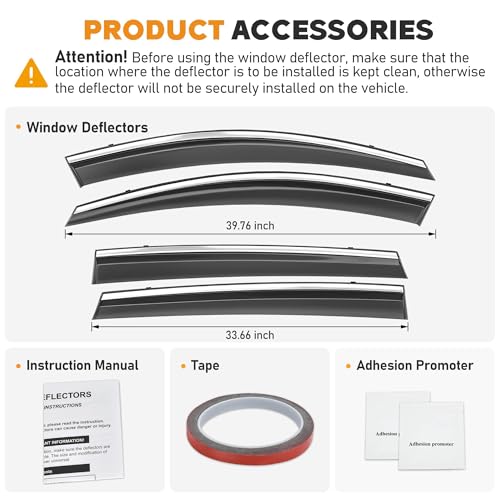 Image of Shatterproof Taped-On Window Deflectors for Toyota Rav4 2013-2018 with Chrome Trim, Rain Guards, Window Visors for Car, Vent Deflector, 4pcs