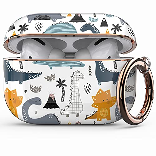 Image of wenew Protective Case Cover for Apple Airpods Pro 2019, Cute Fadeless Patterns Shockproof Hard Case Cover with Portable Keychain for Girls Women Men (Cute Dino)