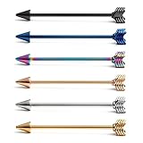 Ruifan 6PCS 14 Gauge Arrow Industrial Barbell Cartilage Earring Body Piercing Jewelry 1 1/2 Inch(38mm) - Mix Color