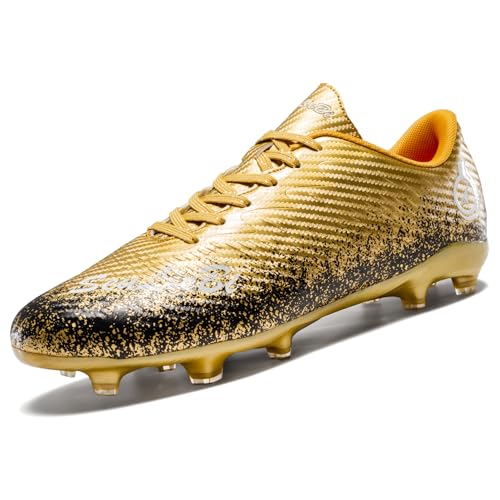 Unitysow Football Boots Men's Astro Turf Trainers Outdoor Football Shoes Professional Athletics Sneakers Futsal Boots Kids Teenager Soccer Shoes,Gold,11.5 UK