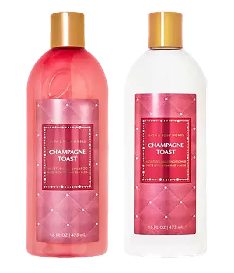 Bath and Body Champagne Toast Shampoo w/Champagne Toast Conditioner - Pair of 2 bottles, 16 oz ea - Cleansing, Hydrating Shampoo w/Detangling, Moisturizing Conditioner for Shower and Hair Care