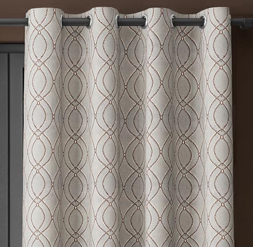 Image of Yellow Weaves 2 Pcs Jacquard Oval Eyelet Long Door Curtain - Perfect for Home, Office, Bedroom, Living Room & Balcony - 7 Feet (Brown)