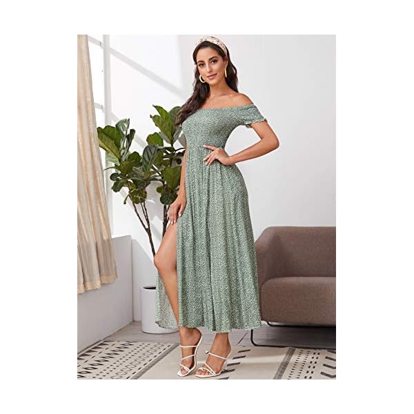 Floerns-Womens-Boho-Floral-Print-Off-Shoulder-Split-Long-A-Line-Dress Floerns Women's Boho Floral Print Off Shoulder Split Long A Line Dress A Green S