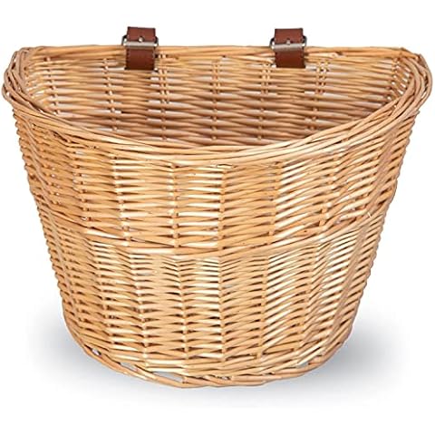 EIRONA Wicker D-Shaped Bicycle Basket Front Handlebar Bicycle Storage Basket for Adults Waterproof with Leather Strap Brown Cover