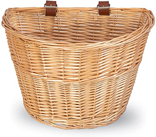 Wicker D-förmiger Fahrradkorb Vorderer Lenker Fahrrad Aufbewahrungskorb für Erwachsene Wasserdicht mit Lederriemen, Braun Cover