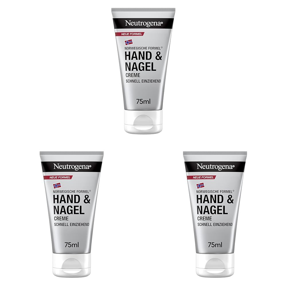 Neutrogena Hand & Nagel Creme (75 ml), feuchtigkeitsspendende Handcreme mit 4-in-1 Pflege für schöne Hände & Nägel, schnell einziehende Hautpflege mit Panthenol & Glycerin (Packung mit 3)