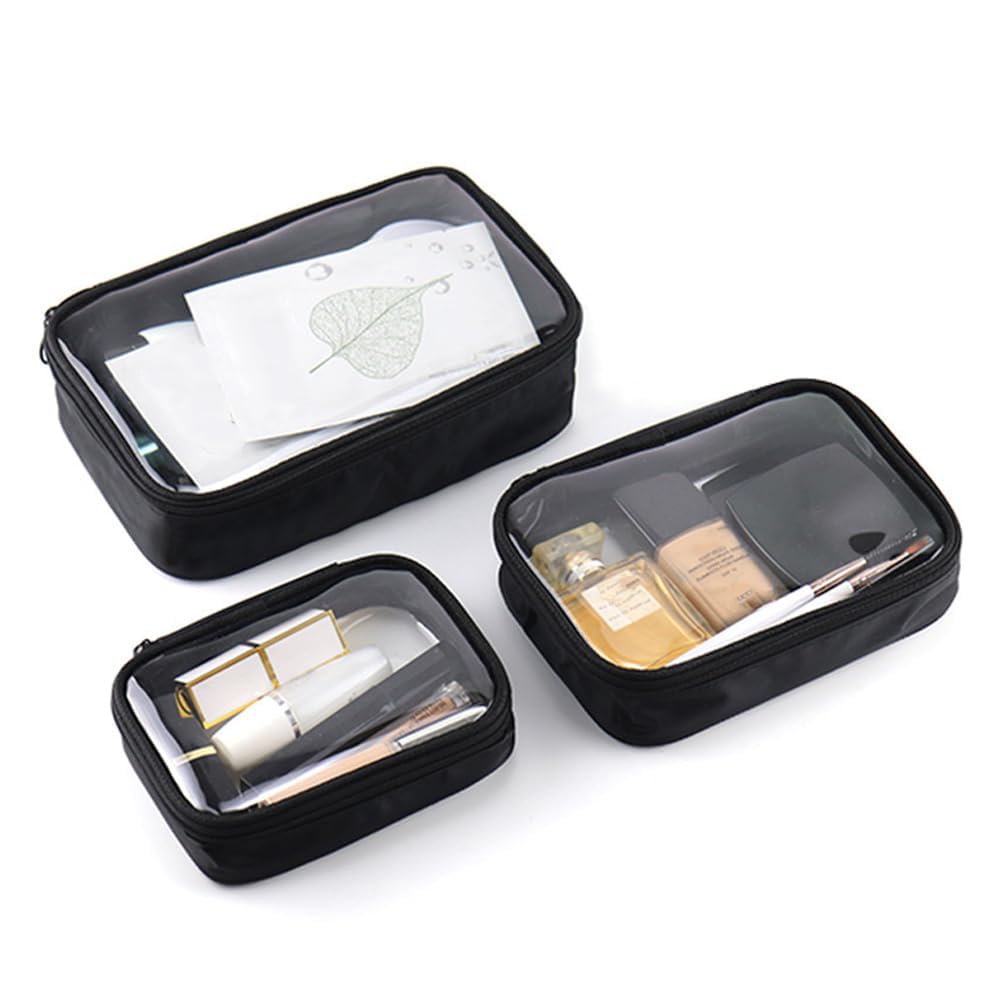 Azonee 3 Pcs Clear Makeup Bag, TPU Toiletry Bags, Travel Clear Case for Cosmetics, Transparent Zippered Bag, Waterproof Women's Portable Minimalist Storage Bag (S, M, L)