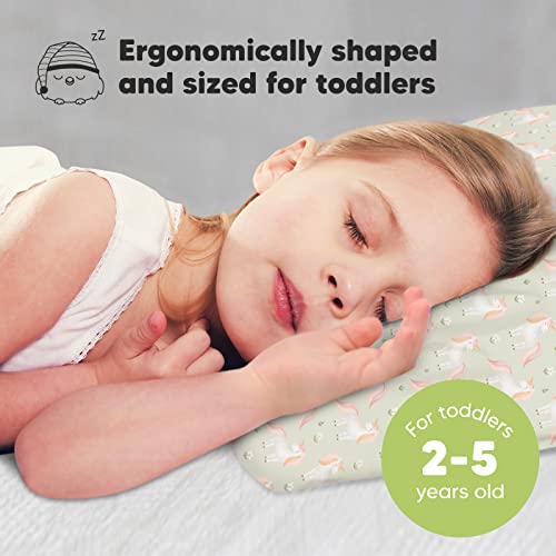 Image of Toddler Pillow with Pillowcase, 13x18 My Little Dreamy Pillow (Grace) | Kids Travel Bed Pillow for Sleep, Organic Cotton Small Pillowcase, Soft, Breathable, Machine Washable, Toddlers 2-5 years old