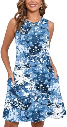 Heymoments Women's Summer Sleeveless Crew Neck Midi Dresses Casual Loose Fitted Tank Sundress with Pockets
