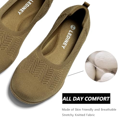 Image of LEDINEY Women's Flats Slip On Go Walk Shoes for Women Comfortable Walking Sneakers Knit Low Wedge Dressy Ballet Shoes Zapatos para Mujer
