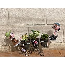 Maceteros Decorativos De Metal CAPRILO Macetero Triple Decorativo de Metal Niños en Balancín. Adornos y Figuras. Decoración para Jardín. Regalos Originales. 52 x 19 x 29 cm. IB 2