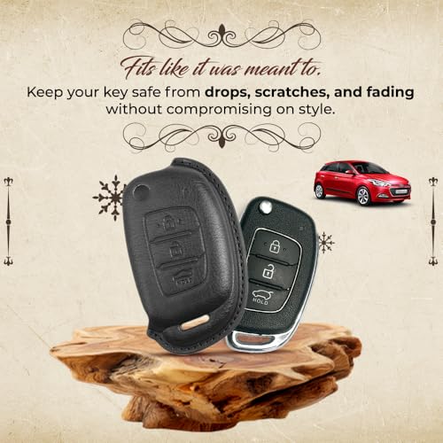 Image of Keyzone dual leather key cover for Hyundai Exter, i20, Creta, Venue, Tucson, Alcazar, Grand I10, Aura, Xcent flip key