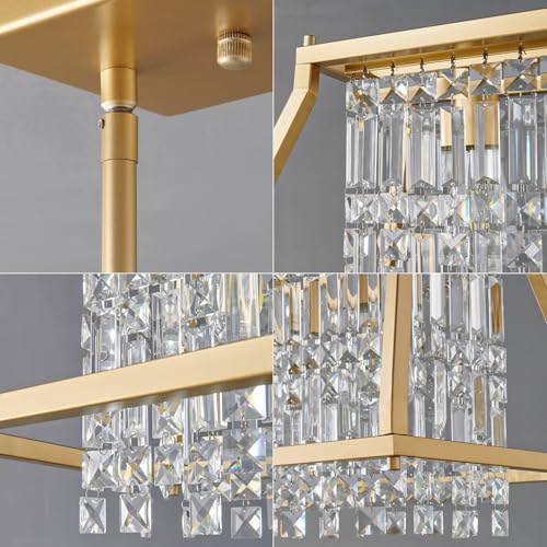 Image of LMQNINE Chandeliers for Dining Room, 4-Light Trapezoidal Industrial Dining Room Light Fixture Farmhouse Chandelier Crystal Pendant Lights Kitchen Island Living Room (Gold 35.43 inch)