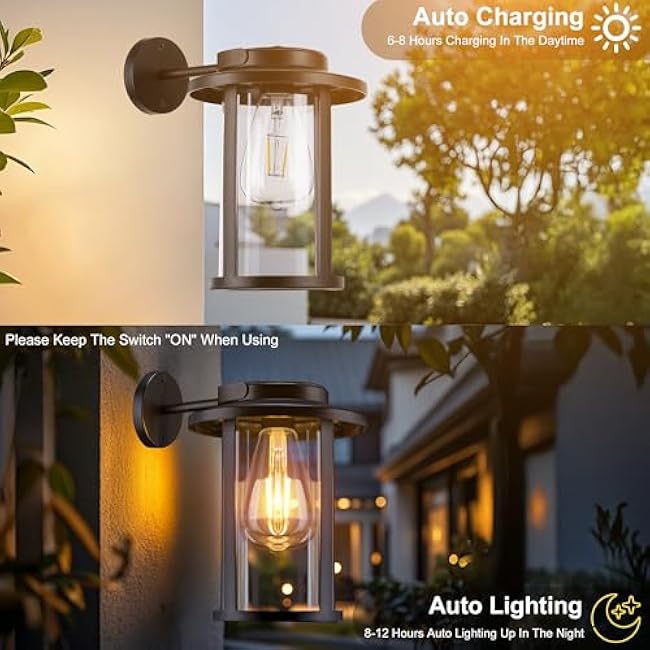 Solar Wall Lights Wall Sconce Black Exterior Lantern 2 Pack