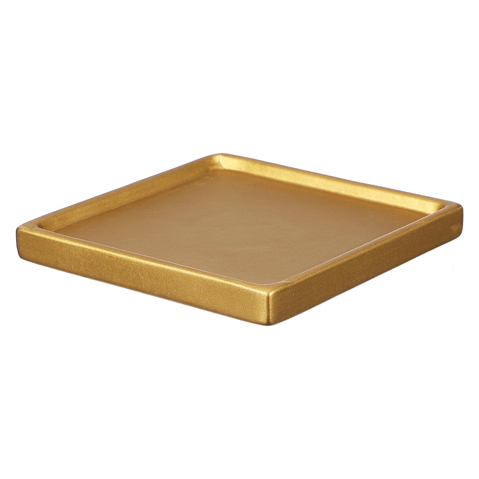 YELARXI 4.3 Inch Ceramic Plant Saucers, Square Flower Planter Water Trays Ceramic Plant Saucer Pot Tray -Fitting for (Outdoor/Indoors/Garden/Planting/Water/Flower/Coffee) Gold