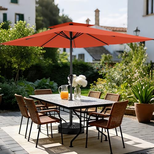 Image of AreShark 8'x10' 2 Tiers Rectangular Patio Umbrella - Outdoor Umbrella Waterproof UV Protection, Market Table Umbrella w /Crank for Pool, Backyard, Deck(Orange)