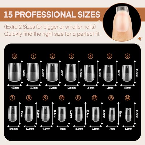 Image of Luckyfairy Short Square Nail Tips Full Matte 360pcs Pre-file Square Tips for Acylic Nails Tips False Nail Tip Press on Nails for Nail Extension 15 Sizes