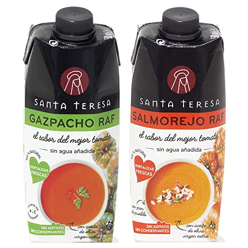 Santa Teresa - Pack Gazpacho Tomates Raf Y Salmorejo Tomates Raf - Con Ingredientes Naturales, Receta Tradicional Con Hortalizas Frescas, Sin Aditivos Y Sin Conservantes - 2x500mltro