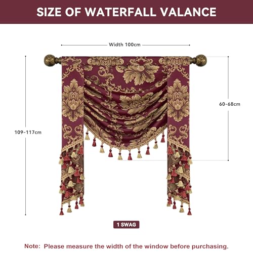 TOPLUXE Swag Valance for Windows Damask Waterfall Valance with Tassels - Image 3