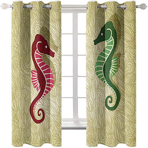 KHGAHD Cortinas Opacas，Aislamiento Térmico para Sala De Estar Hotel Ventanas con Anillas De Anti Mite Medew,Dos Caballitos De Mar Sala Ventana Decoraciones-183x214cm