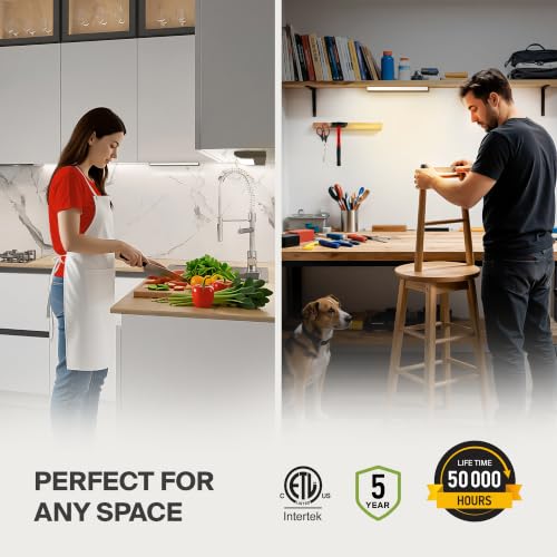 Image of ASD LED Under Cabinet Lighting, 18 inch 8W 715 LM, Dimmable Hardwired Under Cabinet Lights for Kitchen, 3000K Soft /4000K Cool /5000K Daylight, Under Counter Light Fixtures, ETL, Bronze, Bullnose Design