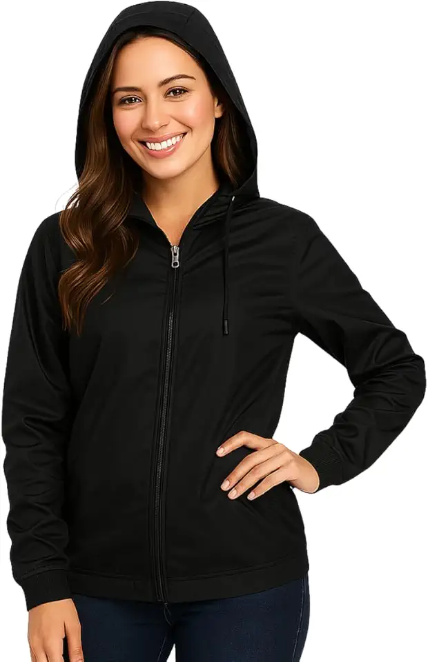Jaqueta Corta-Vento Feminina com Capuz Zíper Frontal Punhos Elásticos Proteção e Conforto para Todas as Ocasiões